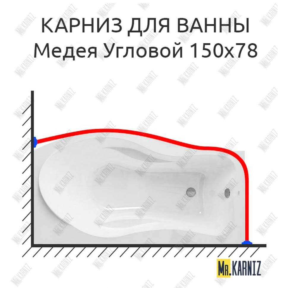 Карниз для ванны Osm Медея Угловой 150х78 Усиленный 25 мм MrKARNIZ